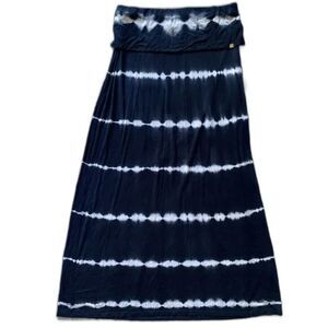 CALVIN KLEIN Maxi Skirt Tie Dye Stretch Pull-On Long Boho Womens M Black White